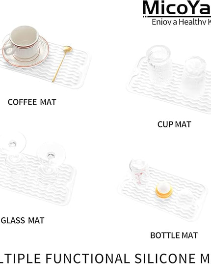 Silicone Dish Drying Mat for Multiple Usage,Easy clean,Eco-friendly,Heat-resistant Silicone Mat for Kitchen Counter or Sink,Refrigerator or Drawer Liner White S 12 inches x 6 inches