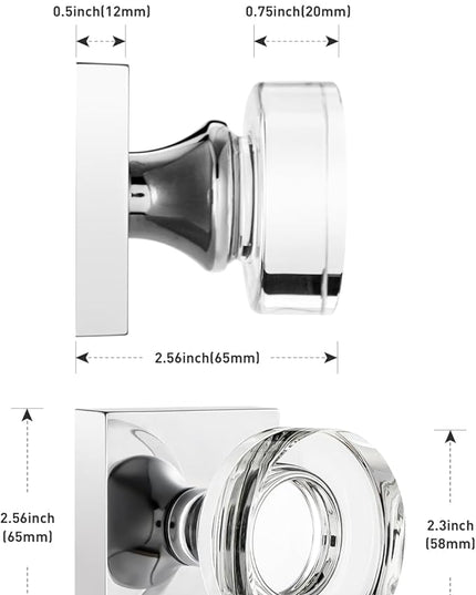 4 Pack Crystal Glass Dummy Door Knobs Interior, Polished Chrome Dummy Door Handles Interior for Closet Doors, Non-Turn Single Sided Dummy Door Knobs