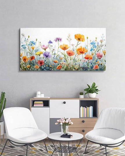 Wapluam Large Wall Decor For Living Room Wall Art For Bedroom Office Decoration Vintage Wildflower Canvas Prints Painting Flowers Pictures Artworks Ready To Hang Modern Aesthetic Room Home Decor