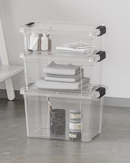 Superio Clear Storage Boxes with Lids, 3.4 Quart Plastic Container Bins for Organizing, Stackable Crates, BPA Free, Non Toxic, Odor Free, Organizers for Home, Office, School, and Dorm