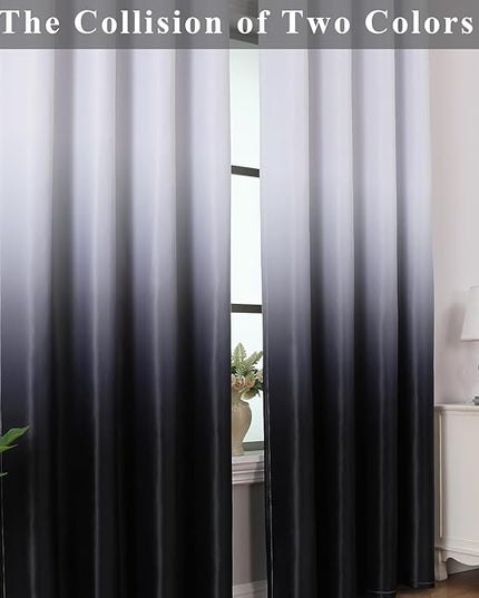 Estelar Textiler Black and Greyish White 90 Inch Blackout Window Curtains for Living Room, Ombre Room Darkening Thermal Insulated Grommet Curtain/Drapes for Bedroom,2 Panels,52Wx90L Inches Long