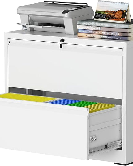 2 Drawer Lateral File Cabinet with Lock, File Cabinet, Metal Lateral Filing Cabinets for Home Office, File Storage Cabinet for Legal/Letter/A4 Documents, Assembly Required (White, 35'W)