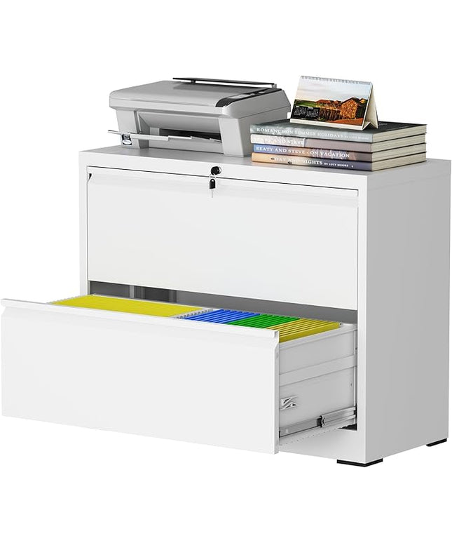 2 Drawer Lateral File Cabinet with Lock, File Cabinet, Metal Lateral Filing Cabinets for Home Office, File Storage Cabinet for Legal/Letter/A4 Documents, Assembly Required (White, 35'W)