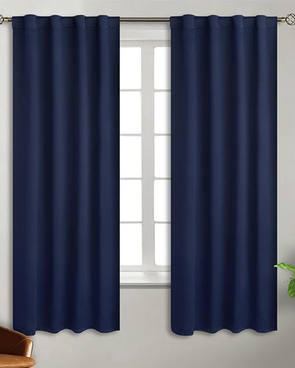 BGment Rod Pocket and Back Tab Blackout Curtains for Bedroom - Thermal Insulated Room Darkening Curtains for Living Room, 2 Window Curtain Panels (38 x 63 Inch, Navy Blue)