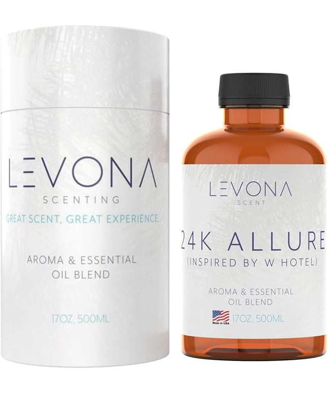 Levona Scent Essential Oil - Fresh Aroma for Home, Office, Hotel & Spa, Ideal for Humidifiers & Diffusers, Hotel Fragrance with Bergamot, Lemon & Lemongrass - 500ml / 17 fl oz, 24K Allure