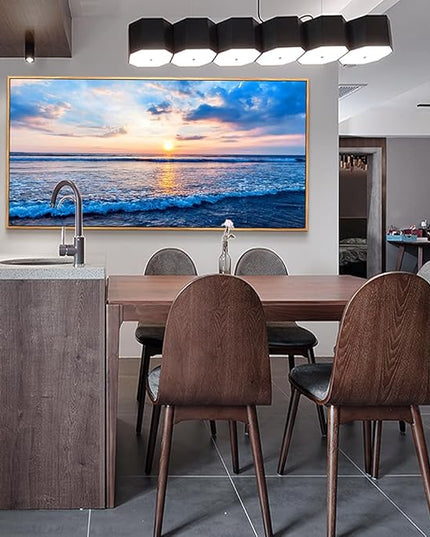 Wapluam Large Wood Framed Wall Art For Living Room Canvas Wall Decor For Office Blue Beach Painting Ocean Sea Waves Wall Pictures Ready To Hang Bedroom Home Decorations Prints Posters Mural Artwork