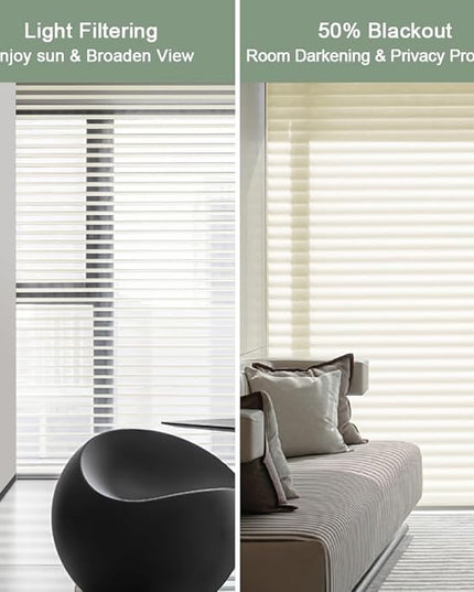 zshine Automatic Shangri La Light Filtering Roller Shades Free Dimming Rechargeable Matter Motor Compatible with Homekit Siri for Living Room 83035B