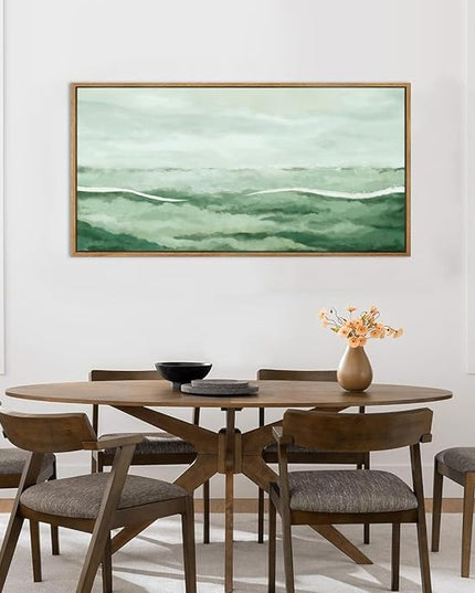 Large Green Wall Art 20x40 Inch Green Abstract Wall Decor Framed Neutral Painting for Living Room Bedroom Dining Room