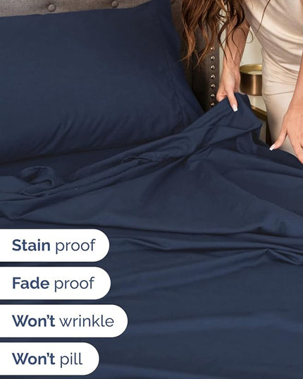 Extra Deep King Sheet Set - 6 Piece Breathable & Cooling Sheets - Hotel Luxury Bed Sheets Set - Easy & Secure Fit - Soft, Wrinkle Free & Comfy Sheets Set - Navy Blue Sheet Set with Extra Deep Pockets