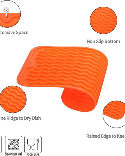 Silicone Dish Drying Mat for Multiple Usage,Easy clean,Eco-friendly,Heat-resistant Silicone Mat for Kitchen Counter or Sink,Refrigerator or Drawer Liner Orange S 12 inches x 6 inches