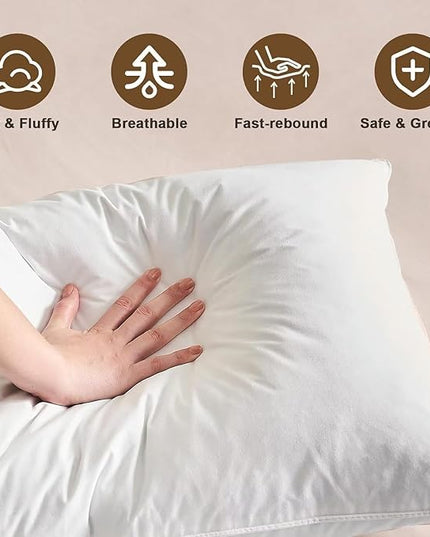 BHZ Goose Down Feather Pillows Queen Size - Hotel Collection Bed Pillows for Sleeping Soft Pillow for Side and Back Sleepers with 100% Cotton Fabric