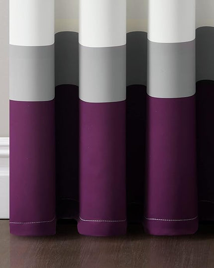 Lush Decor Alexander Color Block Light Filtering Window Curtain Panel Pair, 52"W x 84"L, Purple & Gray