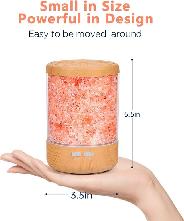 Essential Oil Diffuser Aromatherapy Diffuser - Himalayan Pink Salt Crystal Diffusers for Essential Oils with 7 Color Lights 2 Mist Mode, Reduce Noise Design for Baby Room, Yellow