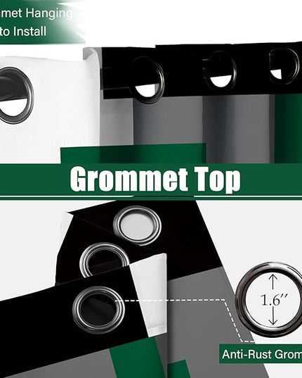 Green 100% Blackout Curtains for Bedroom 63 inch Length 2 Panels Set White Grey Modern Abstract Geometric Black Out Curtains Insulated Room Darkening Window Drapes for Living Room, 42Wx63L