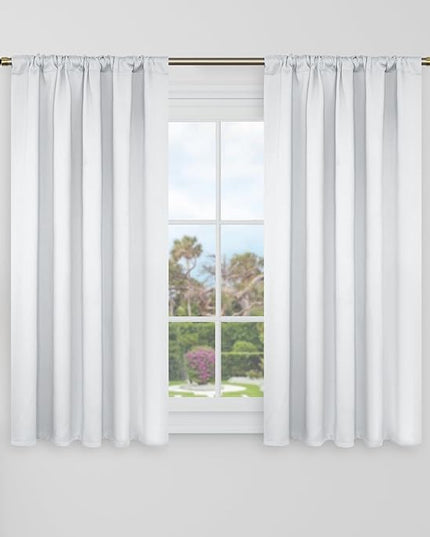 BGment 40 Inch Length Blackout Curtains for Cafe - 38 x 40 inch Short Window Curtains Rod Pocket and Back Tab Thermal Insulated Room Darkening Curtains for Kitchen Bathroom, 2 Panels, Greyish White