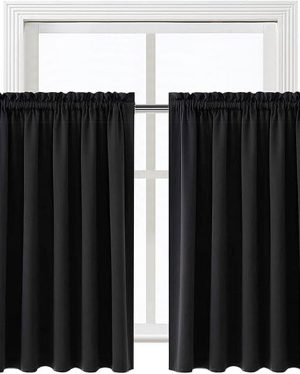 DWCN Blackout Curtains for Living Room Thermal Insulated, Energy Saving & Noise Reducing Bedroom Curtains, Black, W 52x L 36 Inch, Set of 2 Rod Pocket Curtain Panels