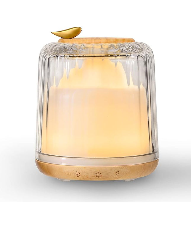 Essential Oil Diffusers, Glass and Real Wood Base Ultrasonic Aromatherapy Diffuser Aroma Defusers for Home Large Room 230ml with Bluetooth Speaker Music Player Colorful Led Light