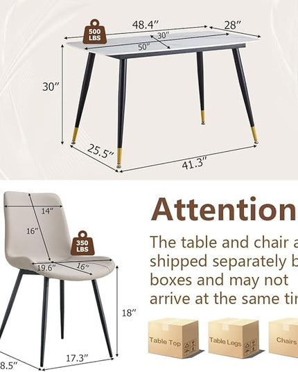 50'' Dining Table Set for 4, Dining Room Sets for 4, Sintered Stone Dining Table Chairs Set of 4, Easy to Assemble，Suitable for Small Spaces