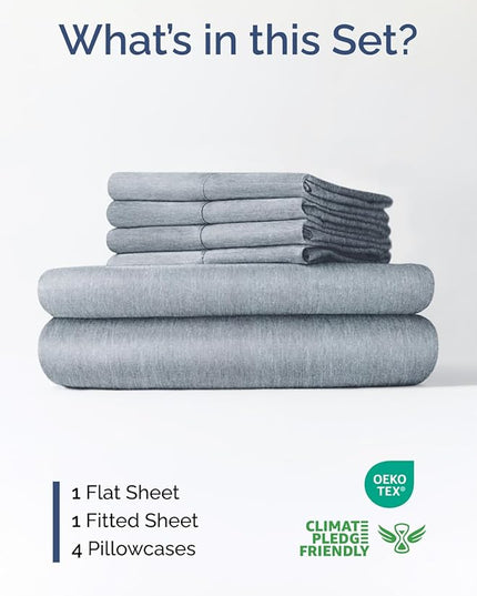 Extra Deep Queen Sheet Set - 6 Piece Breathable and Cooling Sheets - Hotel Luxury Bed Sheets Set - Easy Fit - Soft, Wrinkle Free and Comfy Sheets Set - Heathered Blue Sheet Set with Extra Deep Pockets