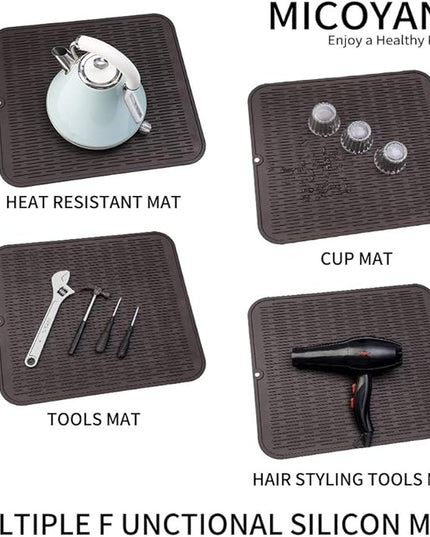 Silicone Dish Drying Mat for Multiple Usage,Easy clean,Eco-friendly,Heat-resistant Silicone Mat for Kitchen Counter or Sink,Refrigerator or Drawer Liner Coffee XL 18 inches x 16 inches