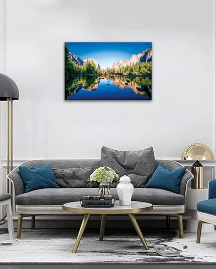 SKASNFAI Yosemite National Park Canvas Wall Art Forest Artwork Blue Lake Picture Prints Framed Home Decor for Bedroom Living Room (20x30 inch)