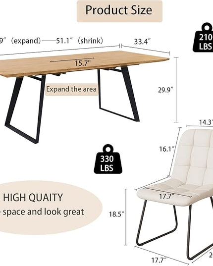 ZckyCine 67" Expandable Dining Table Set with Chairs – Modern Rectangular Wooden Table, Space-Saving Multifunctional Furniture for Kitchen, Apartment, or Small Dining Room