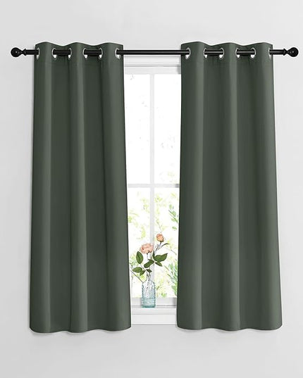 NICETOWN Bedroom Blackout Curtains & Drapes - Window Treatment Thermal Insulated Solid Grommet Voice Reducing for Kitchen/Nursery, Dark Mallard, 2 Panels, W37 x L54