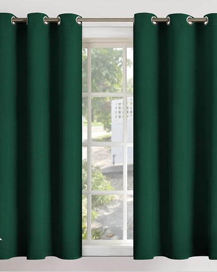 YoungsTex Short Blackout Curtains 45 Inches Length for Bedroom - Thermal Insulated Drapes with Grommet Room Darkening Privacy for Kitchen Basement Bathroom, 2 Panels, Emerald Green 42 x 45 Inch