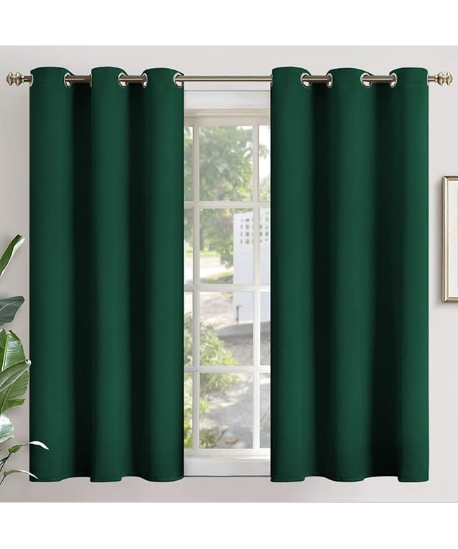 YoungsTex Short Blackout Curtains 45 Inches Length for Bedroom - Thermal Insulated Drapes with Grommet Room Darkening Privacy for Kitchen Basement Bathroom, 2 Panels, Emerald Green 42 x 45 Inch
