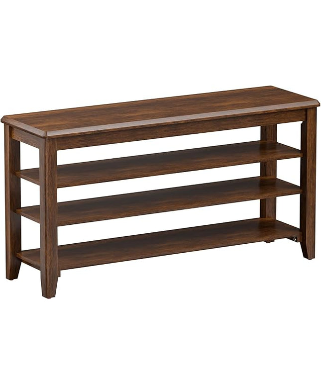 Shoe Bench Storage Rubberwood, Entryway Bench with 3-Tiers Height Adjustable, Shoe Rack Front Door Entrance Organizer for Hallway Living Room, Mudrooms, Walnut,39.4"