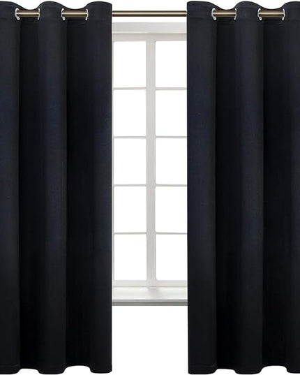 BGment Black Blackout Curtains for Bedroom 63 Inches Long, Black Out Room Darkening Light Blocking Thermal Insulated Grommet Window Drapes for Summer Heat, Each Panel 42 Inch Wide