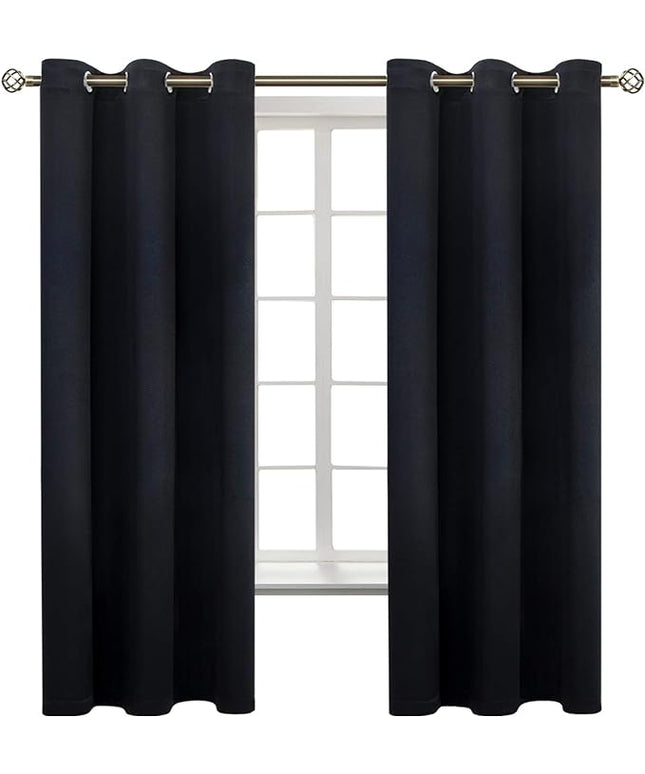 BGment Black Blackout Curtains for Bedroom 63 Inches Long, Black Out Room Darkening Light Blocking Thermal Insulated Grommet Window Drapes for Summer Heat, Each Panel 42 Inch Wide