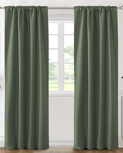 H.VERSAILTEX Blackout Curtains Thermal Insulated Window Treatment Panels Room Darkening Blackout Drapes for Living Room Back Tab/Rod Pocket Bedroom Draperies (2 Panels, Bronze Green, 42 x 84 Inch)