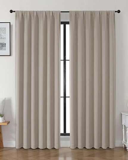 Gwine Stone Blackout Curtains for Bedroom 84 inches Long 2 Panels Set, Solid Noise Reducing Thermal Insulated Blackout Curtains for Living Room with Rod Pocket, Each 50" Wx84 L