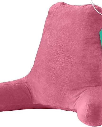 Sasttie 25-inch Reading Pillows for Sitting in Bed Adult, Jumbo Velvet Back Pillow Bed Sitting Up, XL High Back-Rest Support Cushion for Sit Up on Couch & Floor, Oeko-Tex Certified, Rose Pink