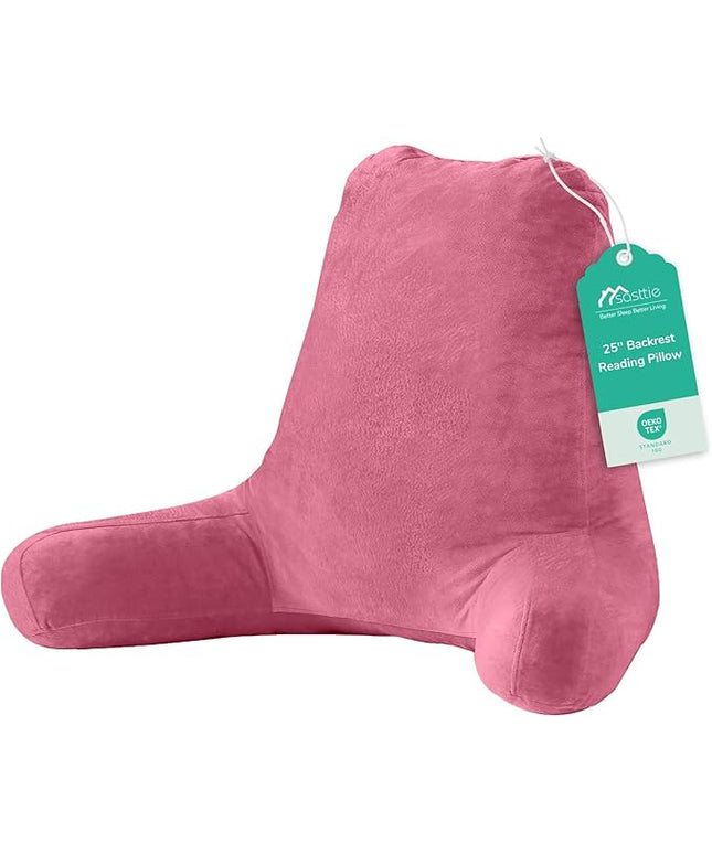 Sasttie 25-inch Reading Pillows for Sitting in Bed Adult, Jumbo Velvet Back Pillow Bed Sitting Up, XL High Back-Rest Support Cushion for Sit Up on Couch & Floor, Oeko-Tex Certified, Rose Pink
