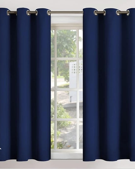 YoungsTex Navy Blue Blackout Curtains 45 Inches Long for Kitchen Bedroom Window - Short Length Thermal Insulated Drapes with Grommet Privacy for Basement Bathroom Kids, 2 Panels, 42 x 45 Inch