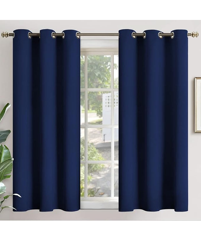 YoungsTex Navy Blue Blackout Curtains 48 Inches Length 2 Panels - Short Thermal Insulated Window Drapes with Grommet Room Darkening for Bedroom Basement Kids Office, 42 x 48 Inch