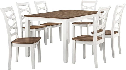 Lexicon Dining Table Set for 6 with Chairs, Wood 7 Piece Farmhouse Dining Room Table and Chairs Set of 6, Cross Back, Easy Assembly Seater for Indoor Home, Dinner, Kitchen, Cherry/White