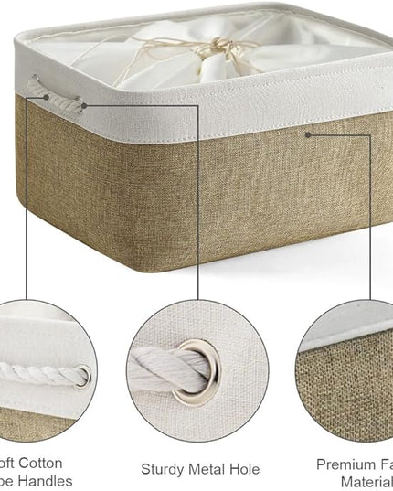 TheWarmHome Organization and Storage Basket for Organizing - X Large - 3 Pack 17.7L×13.8W×9.8H in Collapsible Storage Bin for Shelves, Fabric Basket for Gifts Organizer Toy Closet (White & Khaki)