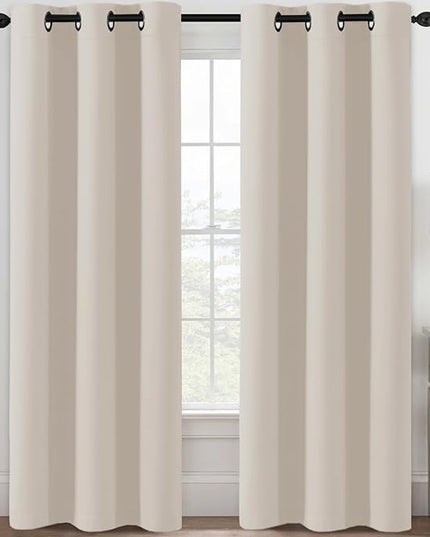 H.VERSAILTEX Blackout Curtains for Bedroom Thermal Insulated Room Darkening Living Room Curtains 84 Inch Long Grommet Privacy Protection Window Curtain Panels/Drapes for Nursery, 2 Panels, Natural
