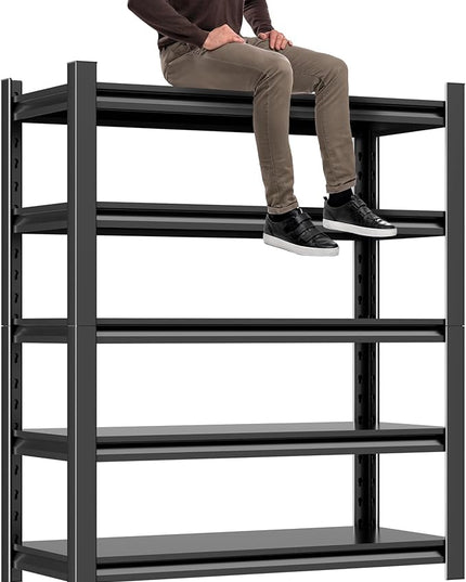 Metal Garage Shelving Unit,78"H Heavy Duty 5-Tier Adjustable Storage Rack,15.7"D x 40"W x 78"H Steel Shelving,3000 lbs Industrial Shelves for Heavy Tools and Equipment,Ideal for Garage, Basement,Black