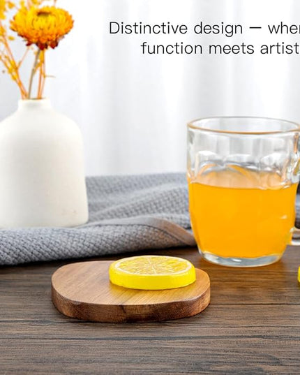 Acacia Wood Coasters Set of 4, 3.93 Inch Unique Shaped Non-Slip Wooden Coasters Without Holder for Wooden Coffee Table for Cups, Mugs, and Glasses
