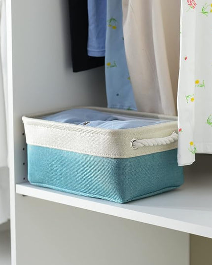 TheWarmHome Fabric Storage Bin with Handles,Storage Basket for Home Storage and Organization, Shelf Basket with Cover for Living Room Bedroom Decor Closet（White & Green,Small ,11.8L×7.9W×5.2H