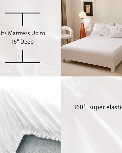 White Queen Comforter Set - 7 Pieces Bed in a Bag, Premium Comforters Queen Size Bed Set Pintuck Pinch Pleat Complete Comforter Set with Flat Sheet, Fitted Sheet and Pillowcases,White