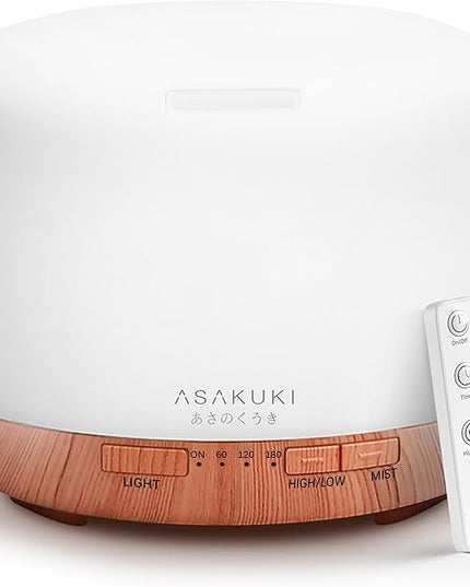 ASAKUKI Essential Oil Diffuser 500ml, Ultrasonic Aromatherapy Humidifier with Remote Control, 7 LED Colors, Timer & Auto-Off, Large Room Diffuser