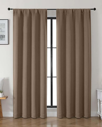 Gwine Brown Blackout Curtains for Bedroom 84 inches Long 2 Panels Set, Solid Noise Reducing Thermal Insulated Blackout Curtains for Living Room with Rod Pocket, Each 40" Wx84 L