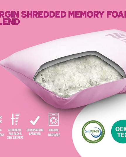 Fluff and Stuff Comfort Pillow | Queen Size Memory Foam Pillows, Chiropractor Designed and Approved 2-in-1 Back Support and Bed Pillows | Fully Adjustable Pillow (Rosie, Queen (Pack of 1))