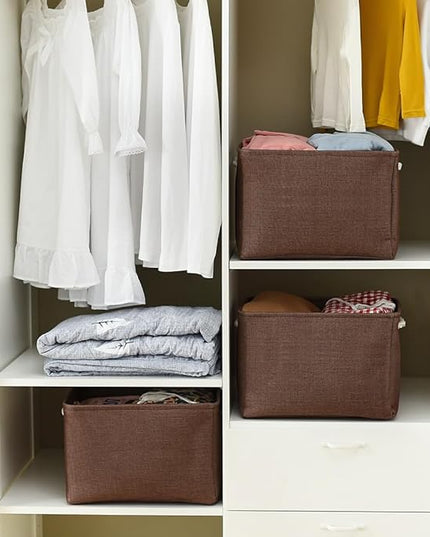 TheWarmHome Organization and Storage Basket for Shelves - 3 Pack 16x12x12 inch Fabric Storage Cubes, Cube Storage Bin for Organizing Closet Cloth Organizer Gift Toy (White & Brown)