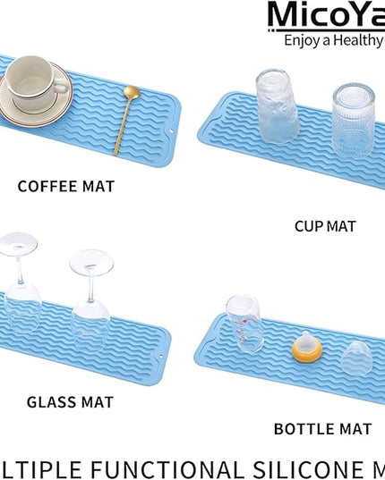 Silicone Dish Drying Mat for Multiple Usage,Easy clean,Eco-friendly,Heat-resistant Silicone Mat for Kitchen Counter,Sink,Bar,Bottle,or Cup Light Blue M 17 inches x 6 inches